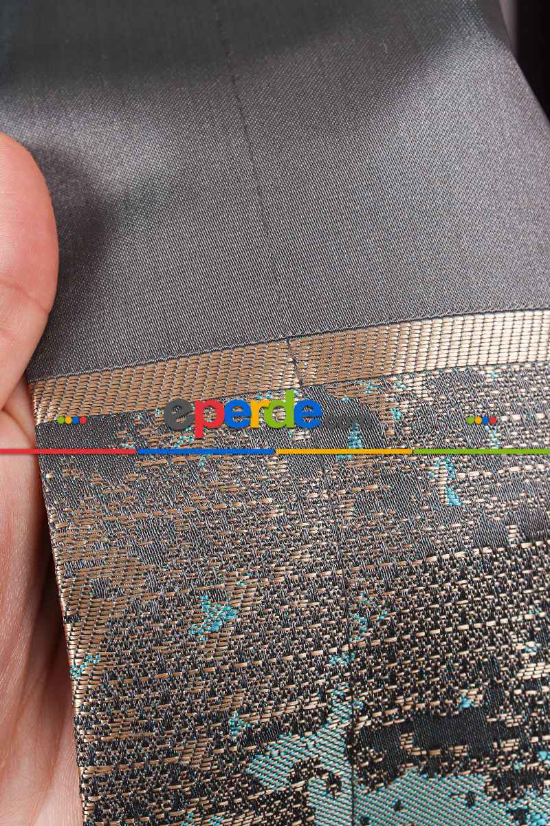 Yatak Odası Fon Perde - Simay Gri-turkuaz-gold Pano Fon Perde