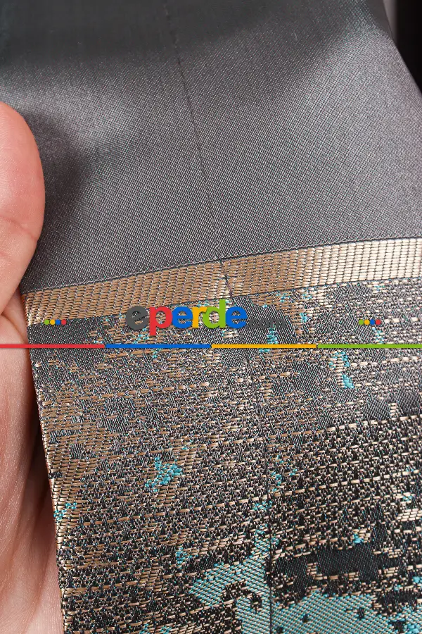 Yatak Odası Fon Perde - Simay Gri-turkuaz-gold Pano Fon Perde