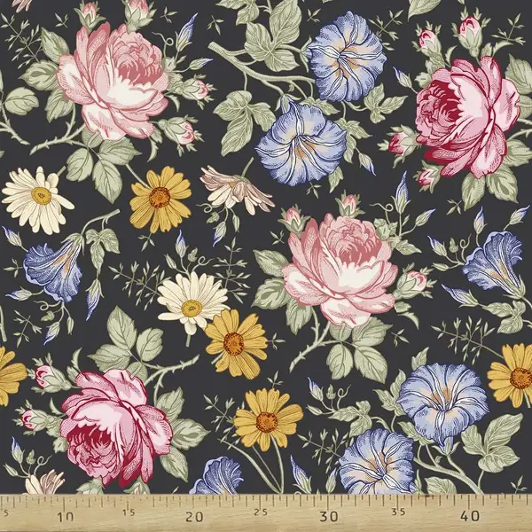 Çiçek Desenli Fon Perde Evm768 Kumaşı Kalındır Duck Bezi Değildir- Siyah-Beyaz