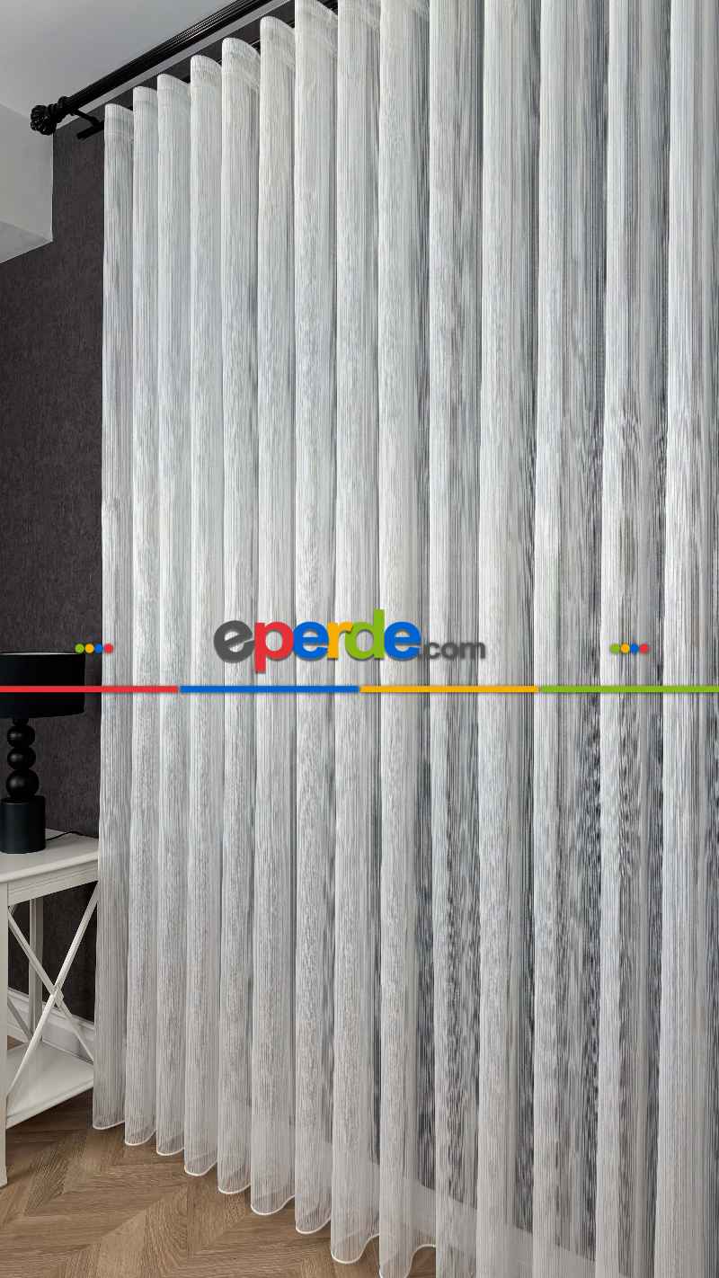 Vakko Simli Çizgili Tül Perde, Premium Seri Ağır Gramajlı