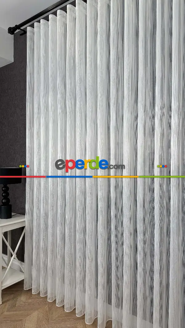 Vakko Simli Çizgili Tül Perde, Premium Seri Ağır Gramajlı