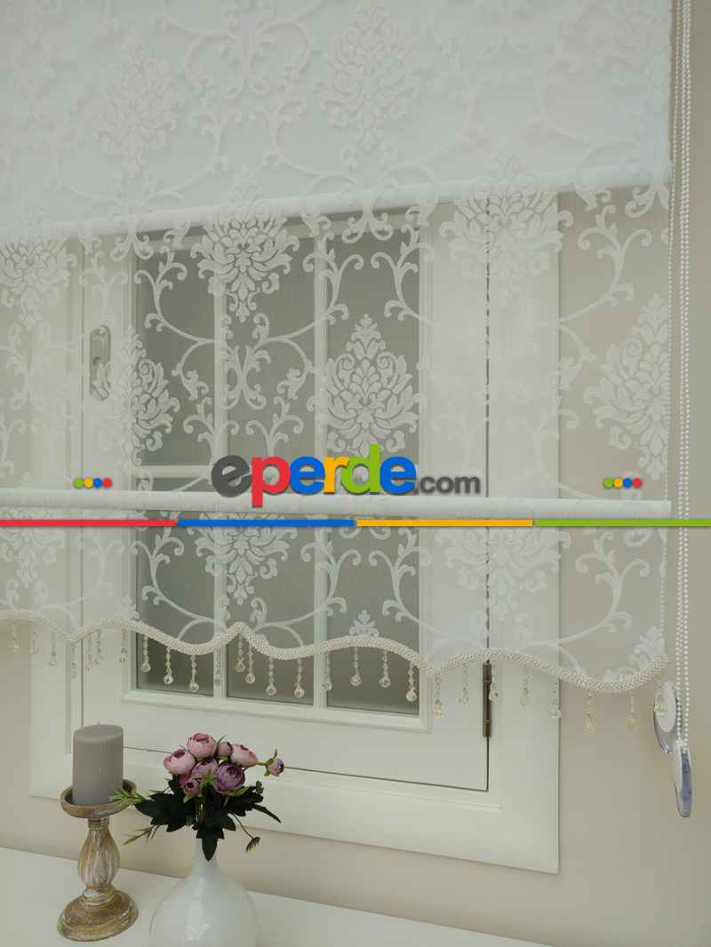 Salon - Tül Stor Çiftli Sistem Yakma Zemin Krem Damax- Gri Simli-ekru