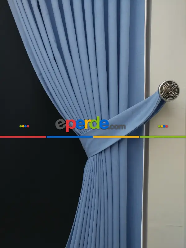 Düz Renk Dökümlü Fon Perde (150)- Mavi