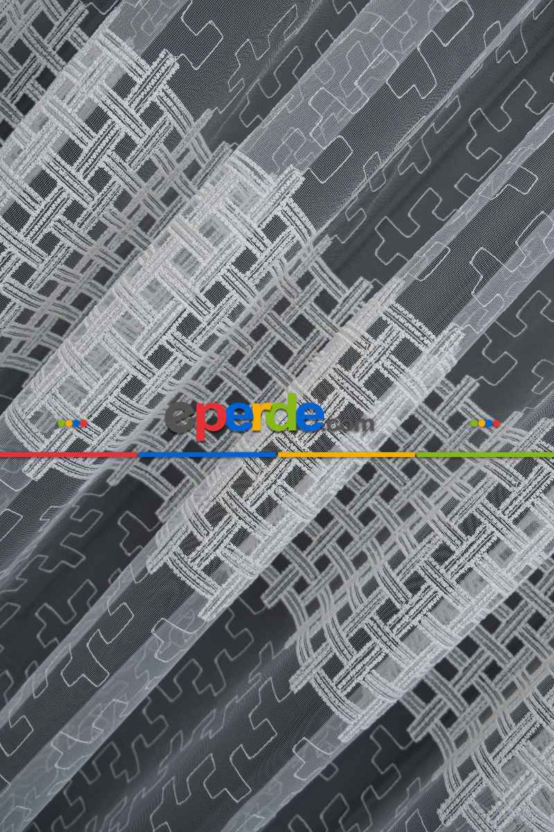 Salon Tül Modelleri - Brillant Kare İşlemeli Kare Desenli Tasarım Tül Perde