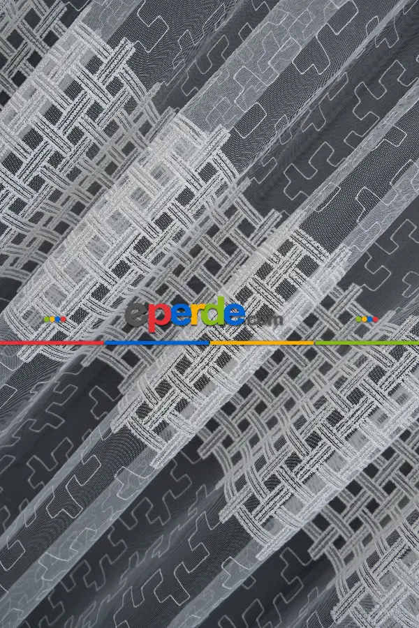 Salon Tül Modelleri - Brillant Kare İşlemeli Kare Desenli Tasarım Tül Perde