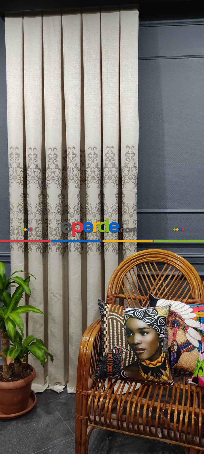 Salon Fon Perde - Damask Desenli, Krem - Kahverengi, Dokuma Fon Perde, Adet Fiyatıdır, Bordürlü Fon Perde - İstediğiniz Boy Ölçüsünde Dikilir - 50 İla 100cm, Sık Pile Eninde Seçenekli 50cm X 1cm 