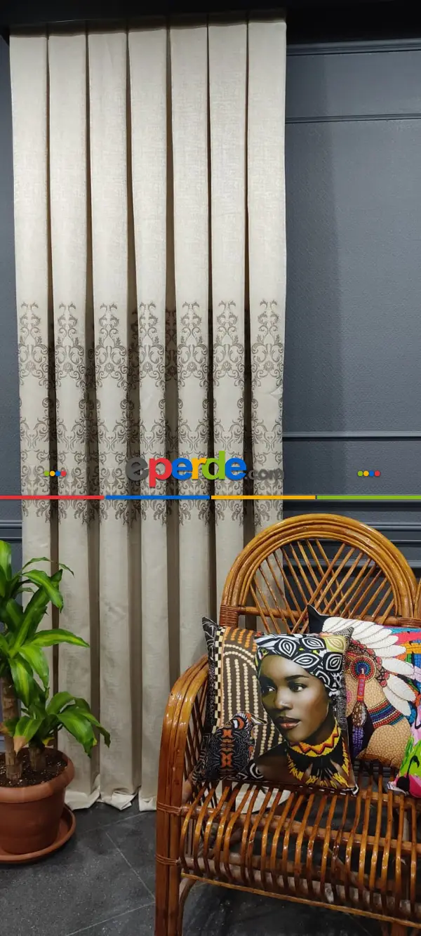 Yatak Odası - Damask Desenli, Krem - Kahverengi, Dokuma Fon Perde, Adet Fiyatıdır, Bordürlü Fon Perde - İstediğiniz Boy Ölçüsünde Dikilir - 50 İla 100cm, Sık Pile Eninde Seçenekli 50cm X 1cm 