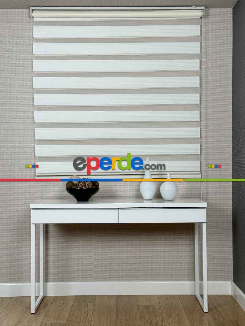 Salon Krem Pliseli Dar Zebra Perde, Standart Metal Kasalı Yüksek Kalite Kornişe Kolay Montaj Seçenekli