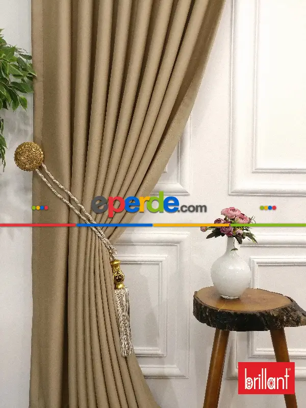 Yatak Odası - Brillant Karartma Blackout Bej Renk Fon Perde- Bej