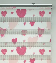 Kalp Desenli Baskılı Zebra Perde- Çok Renkli