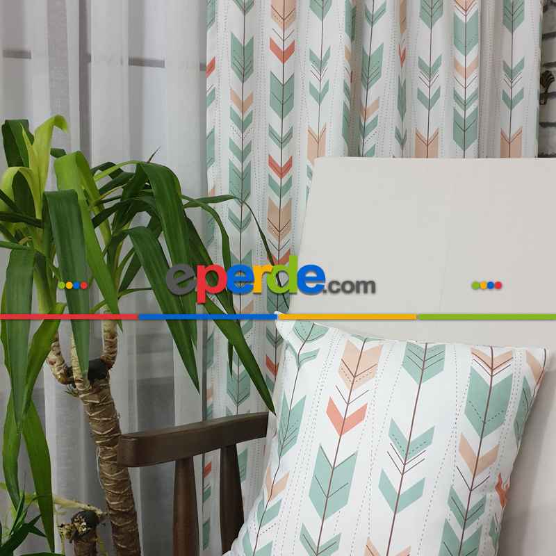 Kızılderili Desenli Fon Perde Evm233-2 Kumaşı Kalındır Duck Bezi Değildir- Beyaz-Pembe-Mavi Açık-Kahve