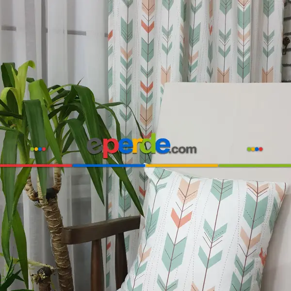 Kızılderili Desenli Fon Perde Evm233-2 Kumaşı Kalındır Duck Bezi Değildir- Beyaz-Pembe-Mavi Açık-Kahve