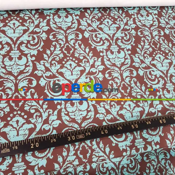 Yatak Odası - Damask Desenli Fon Perde Evm710 Kumaşı Kalındır Duck Bezi Değildir- Turkuaz
