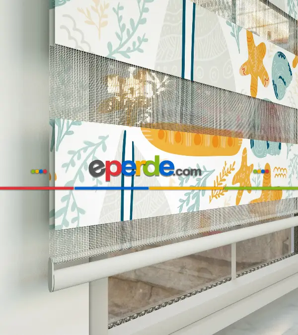 Çocuk Odası Zebra Perde - Deniz Temalı Desenli Baskılı Zebra Perde-  Çok Renkli 2