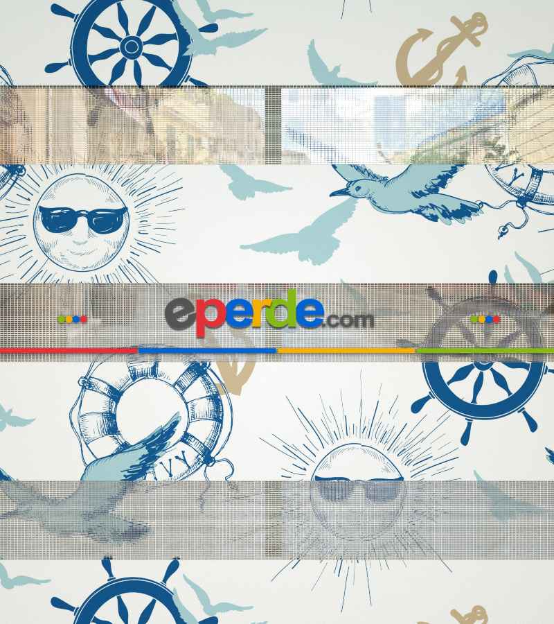 Denizci Desenli Baskılı Zebra Perde- Mavi-çok Renkli-camel