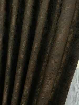 Patinedesenli Kahve - Katyonik Jakar Fon Perde- Kahve