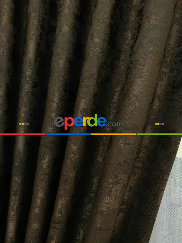 Patinedesenli Kahve - Katyonik Jakar Fon Perde- Kahve