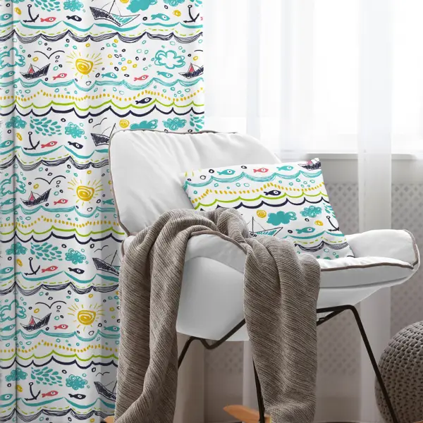 Çocuk Odası - Çocuk Desenli Fon Perde Evim855 Kumaşı Kalındır Duck Bezi Değildir- Mavi-beyaz