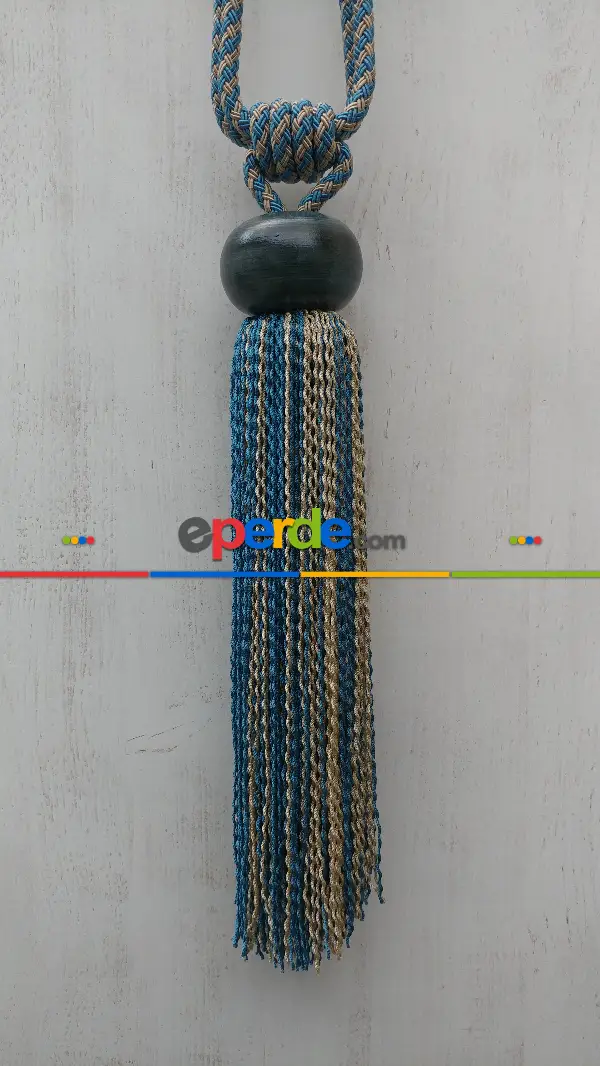 Ahşap Petrol Mavisi Braçol Perde Bağı- Petrol Mavisi