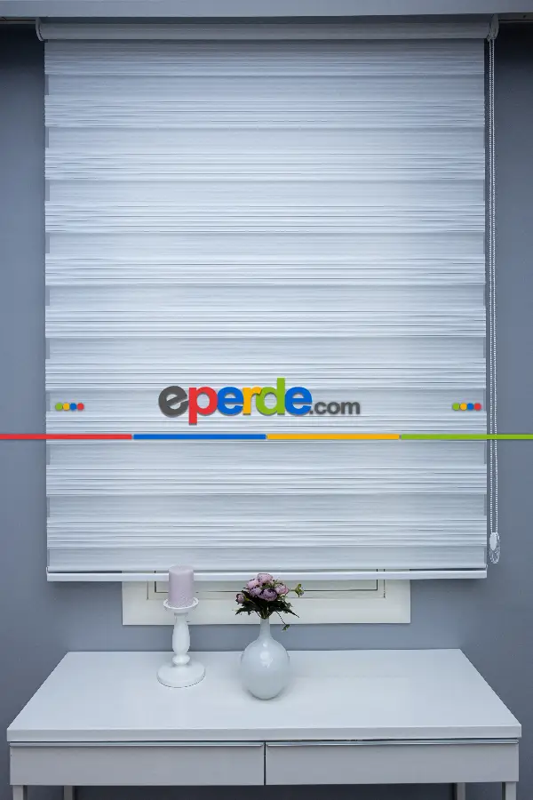 100x200 Hazır Ekru Dar Plise Zebra Perde- Ekru