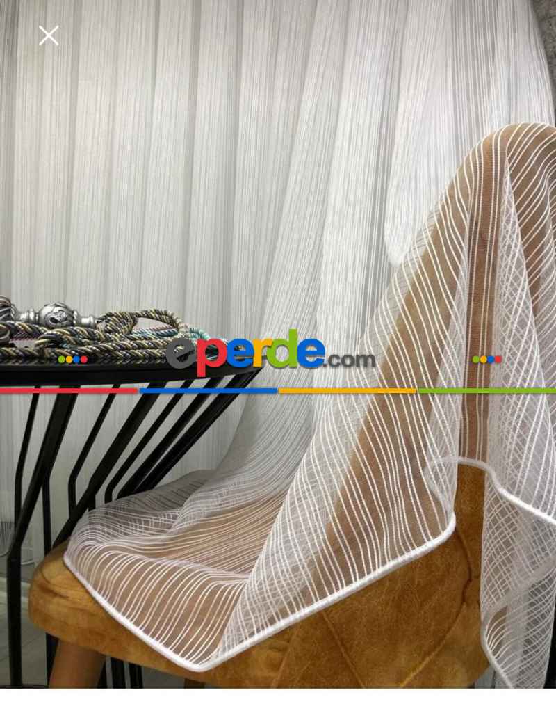 Salon Tül Perde - Fırsat !!! Birinci Kalite Çizgili Tül (gramajı Yüksek ) Ekru Renk Kırık Beyaz- Ekru - Kurşunlu Tül