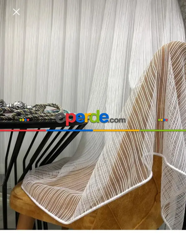 Salon Tül Perde - Fırsat !!! Birinci Kalite Çizgili Tül (gramajı Yüksek ) Ekru Renk Kırık Beyaz- Ekru - Kurşunlu Tül