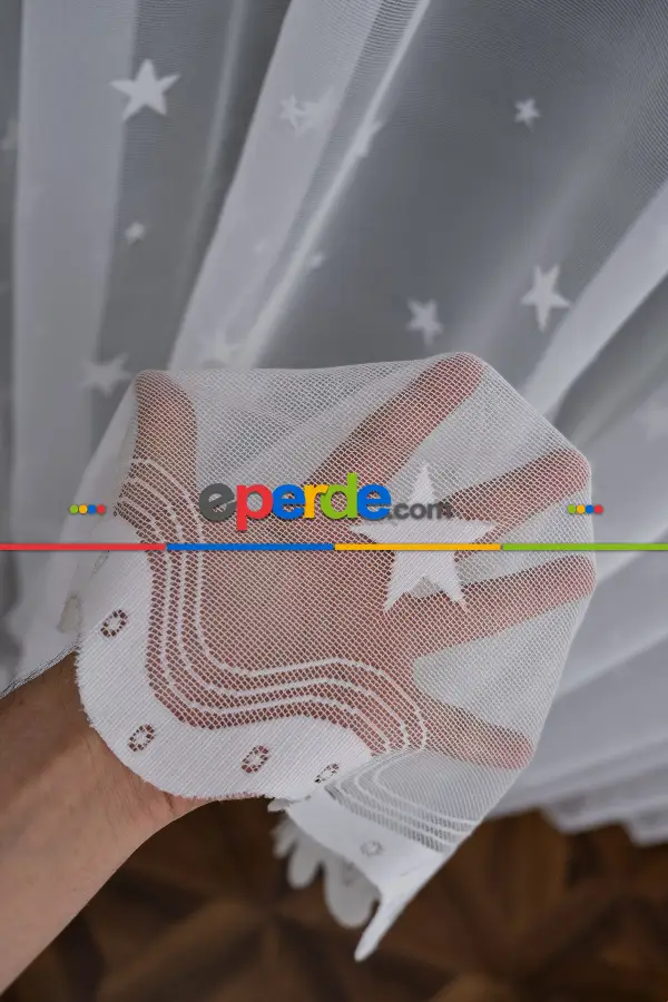 Yıldız Desen Çocuk Ve Genç Odası Tül Perde- Ekru