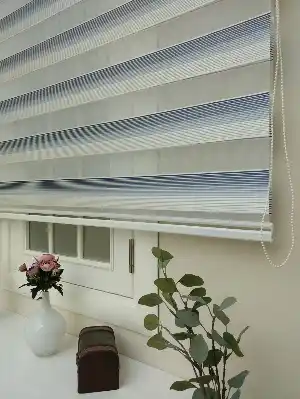 Zebra Perde - Micro Pilise - Degrade Renk Geçişli Zebra Perde- Mavi Doymamış-mavi Grimsi-ekru