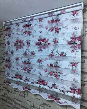Çiçek Baskılı Zebra Perde- Pembe-Fuşya