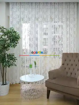 Sınırlı Süreli Fiyat!! Hazır Ölçülü Damask Desenli Fransız Dantel Tül Perde