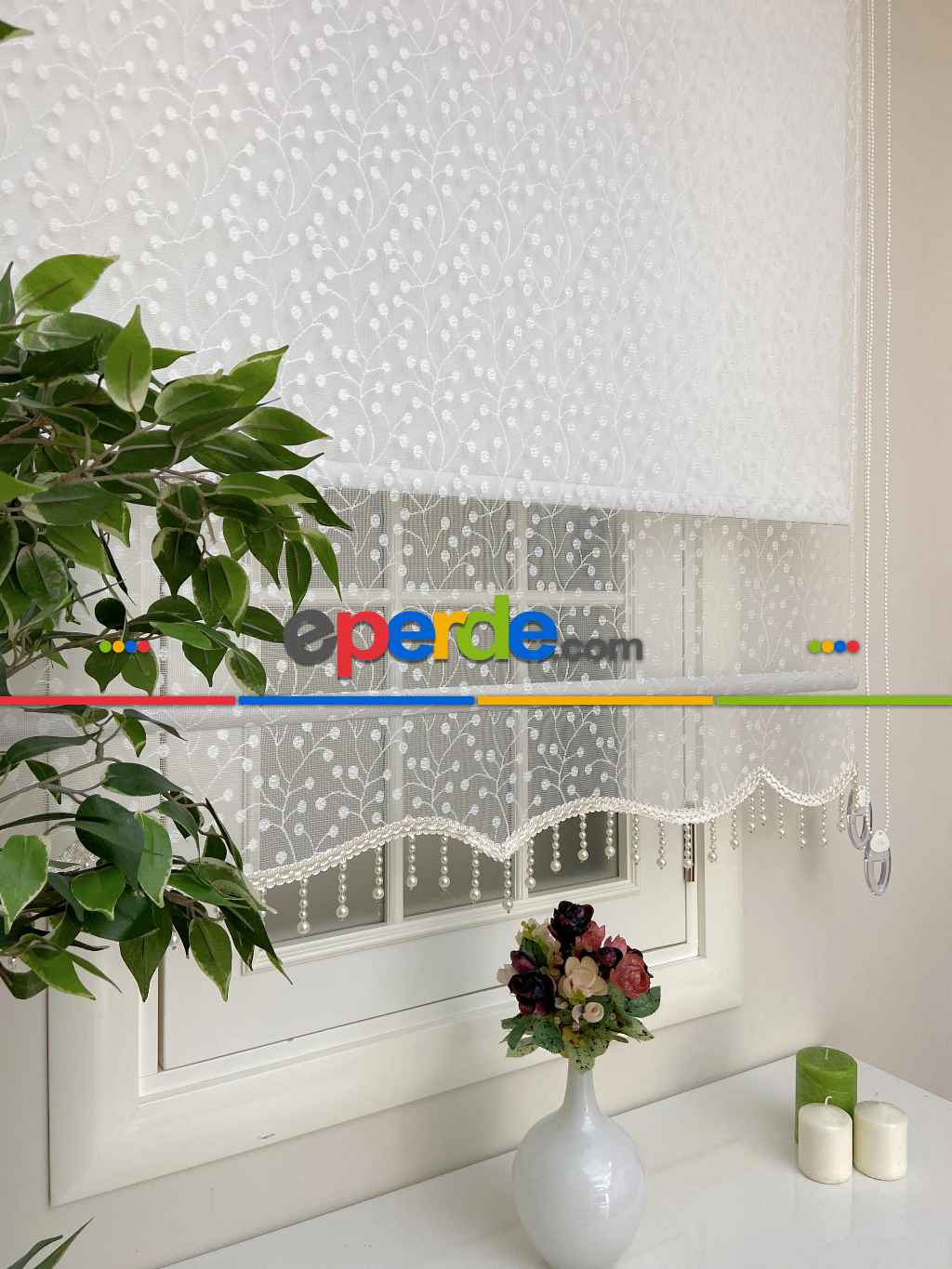 Salon - Çiftli Sistem Tül Stor Perde Ve Stor Perde- Ekru Rengi 80cm X 200cm 