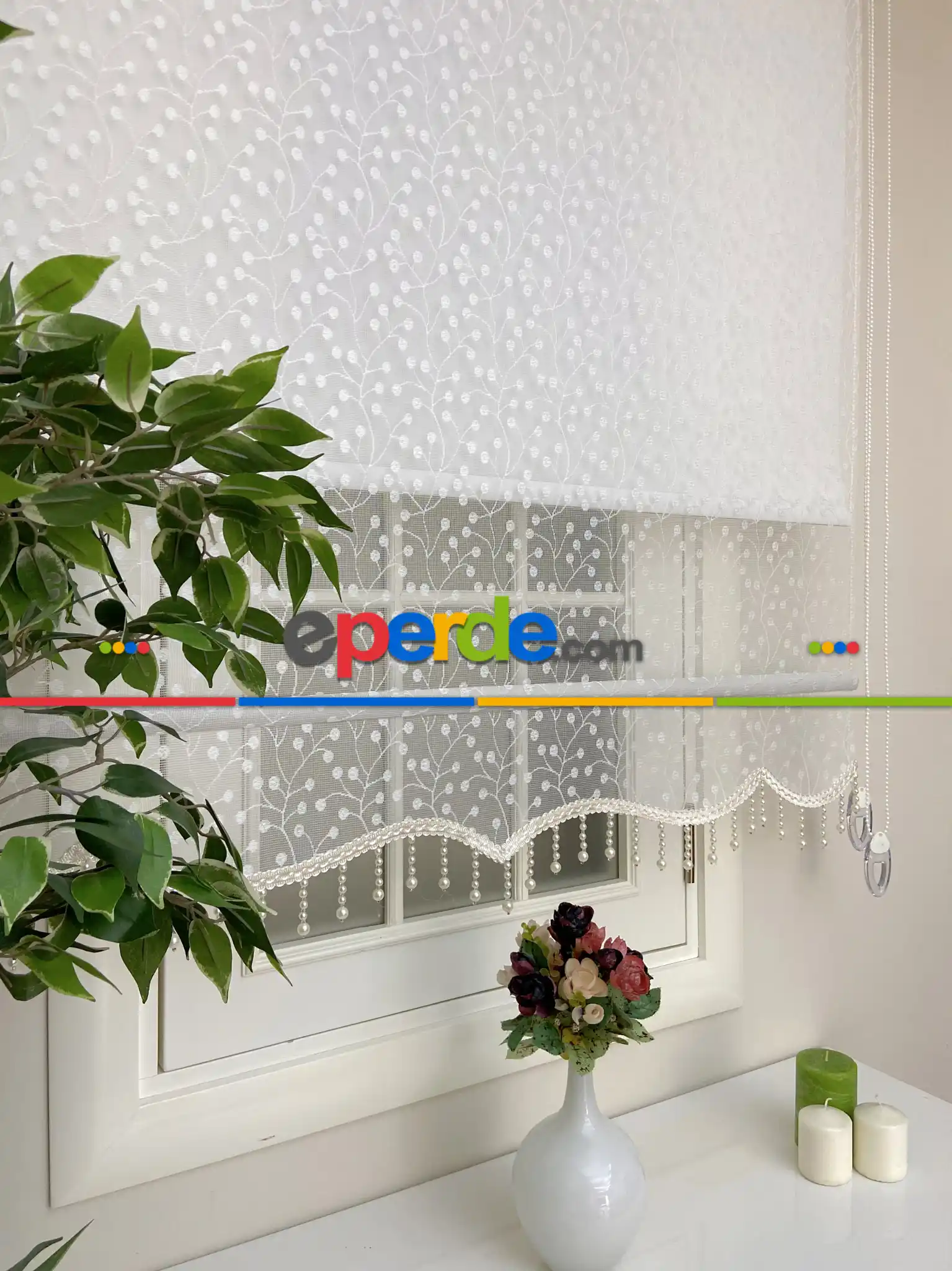 Brillant - Çiftli Sistem Tül Stor Perde Ve Stor Perde- Ekru Rengi 90cm X 200cm 