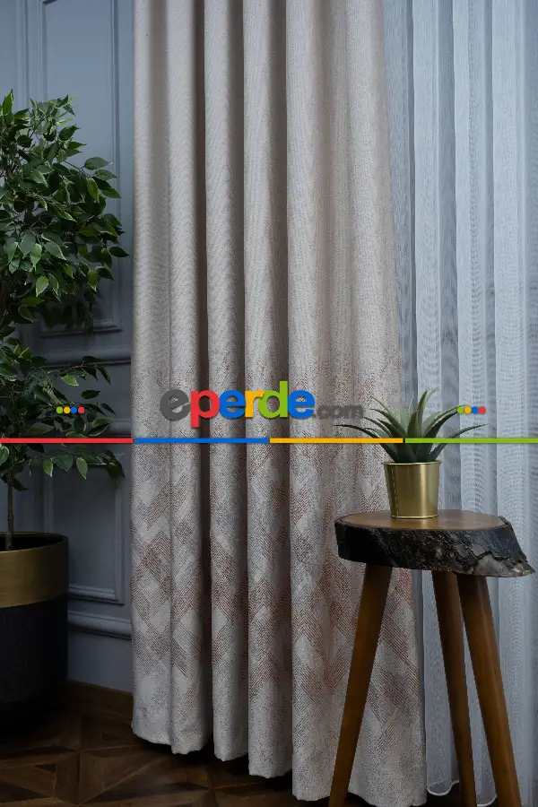 Modern Pano Fon Perde Renk Geçişli Çift Renk - 505- Bej-gri Açık-pembe Koyu-kiremit Rengi