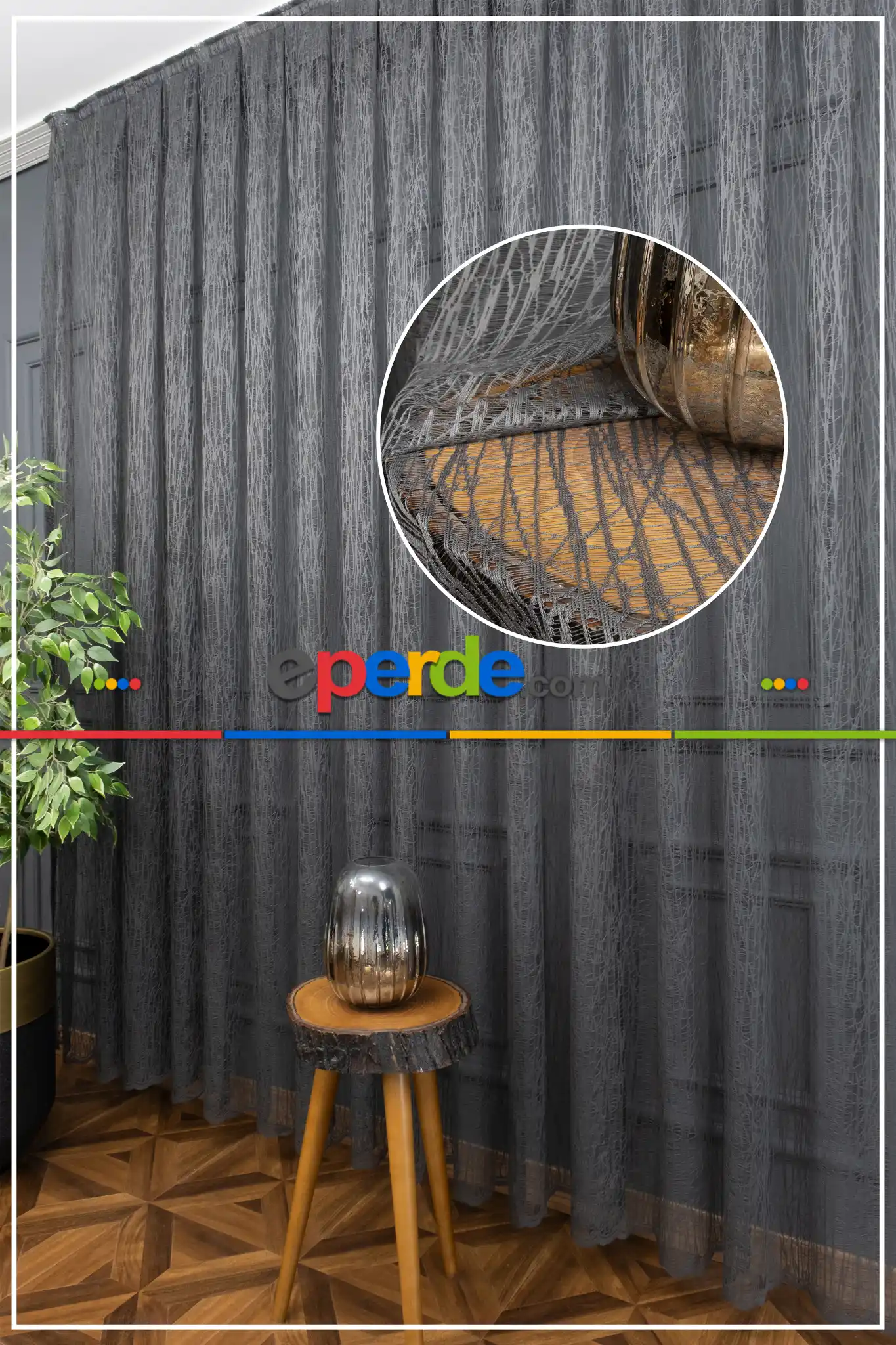 Salon Antrasit Cam Kırığı Tül Perde- Antrasit