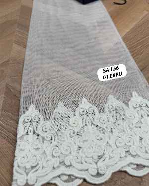 Etek Ucu Damask Nakışlı Düz Tül Perde, Özel Dokuma Premium Seri