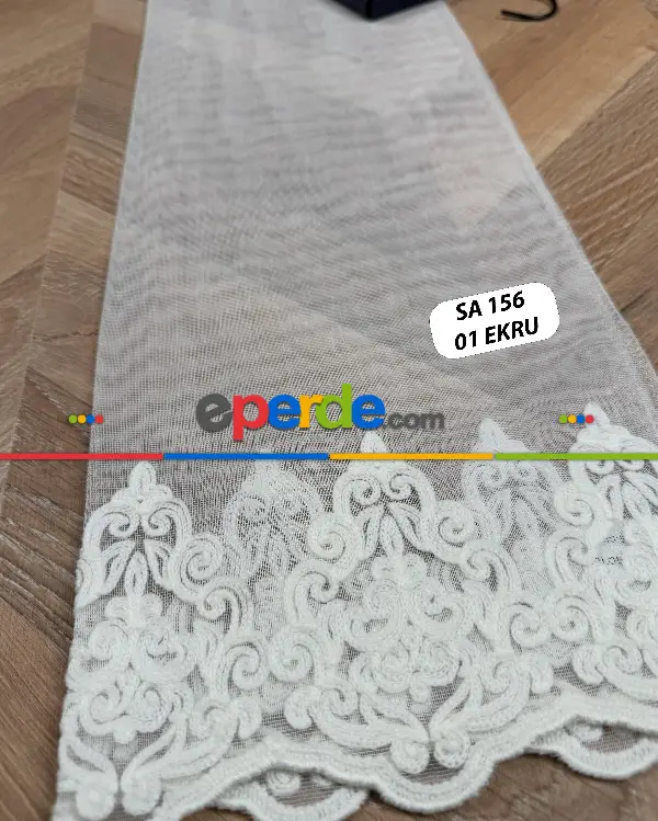 Yatak Odası - Etek Ucu Damask Nakışlı Düz Tül Perde, Özel Dokuma Premium Seri