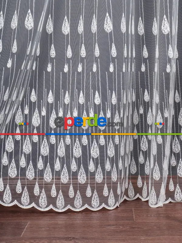 Damlacık Desenli Brode İşlemeli Tül Perde