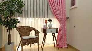 Pembe Renk Jakar Desenli Fon Perde- Şeker Pembe