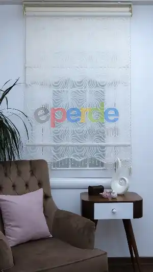 Ekru Desenli Çiftli Sistem Stor Perde- Krem Açık