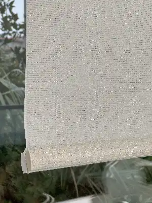 Ekru Krem Simli Çiftli Sistem Tül Stor Perde, Standart Metal Kasalı Yüksek Kalite Kornişe Kolay Montaj Seçenekli
