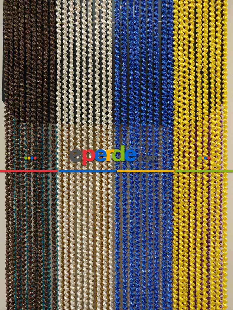 Mutfak İp Perde - Açık Bej Rengi İp Perde Bukle Serisi- Bej-gümüş