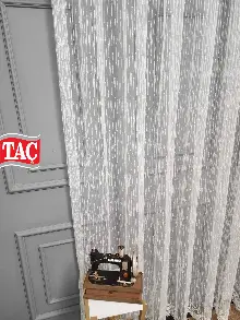 Taç - Brode İşlemeli Tül Perde - Yeni Nokta Çizgi Desenli - İşlemeli Nakışlı Tül Perde - Spor Desen