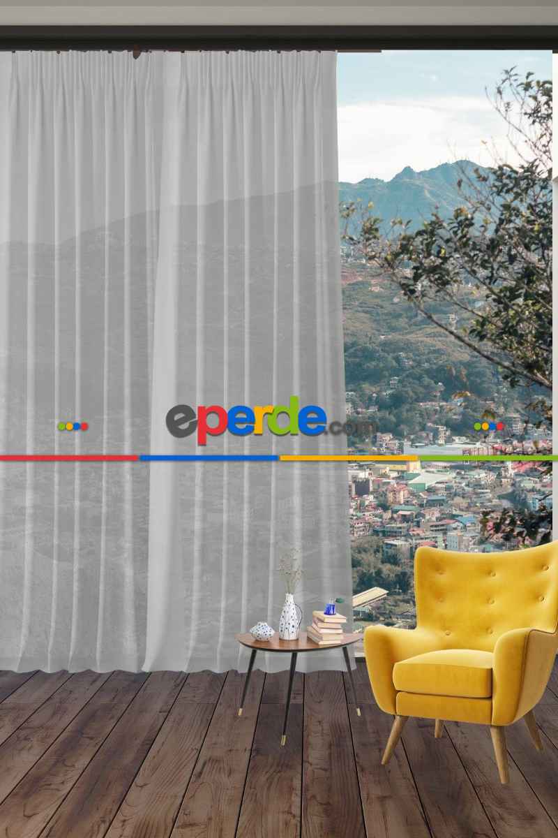 Parlak Vual Düz Tül Perde Gri