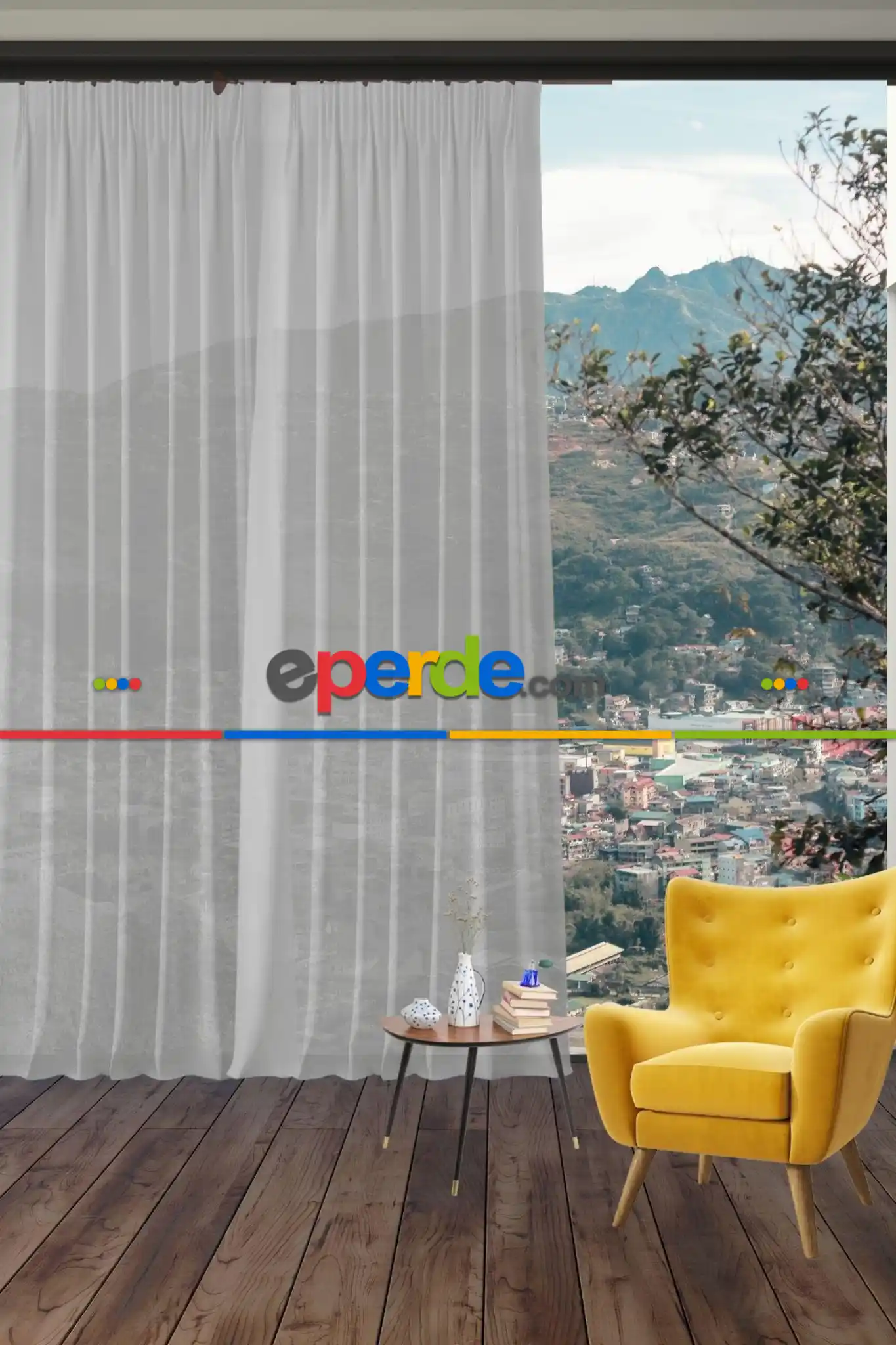 Parlak Vual Düz Tül Perde Gri