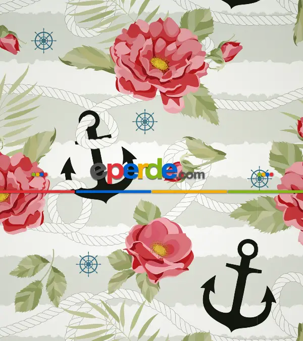 Çapa Baskılı Stor Perde- Kırmızı-beyaz