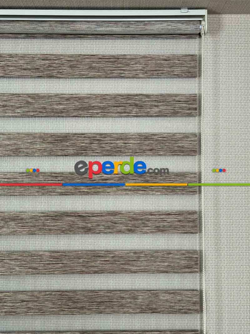 Yatak Odası Kahverengi Bambu Zebra Perde, Standart Metal Kasalı Yüksek Kalite Kornişe Kolay Montaj Seçenekli