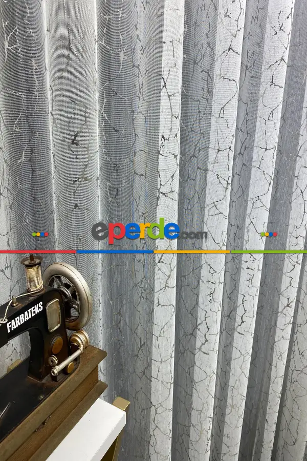 Es Pile Gümüş Silver Sırma Varaklı Tül Perde