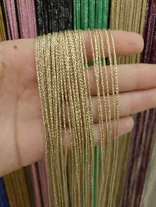 Bej Altın Rengi İp Perde İnce Zincir Simli Serisi- Bej-altın