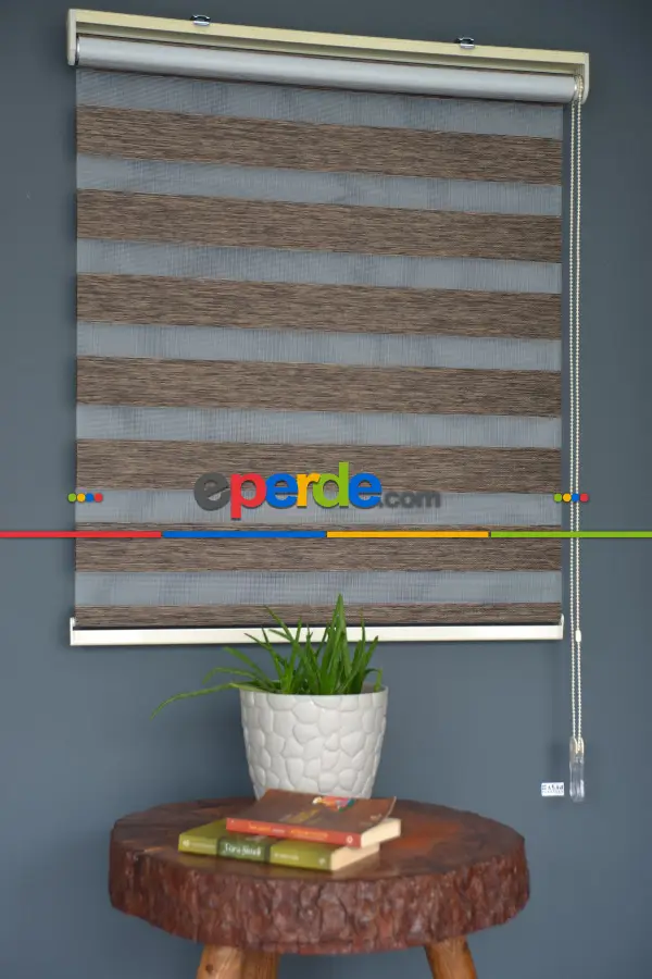 Halim Perdesan Bz-256 Koyu Kahve Renk Etekli Veya Eteksiz Zebra Stor Perde