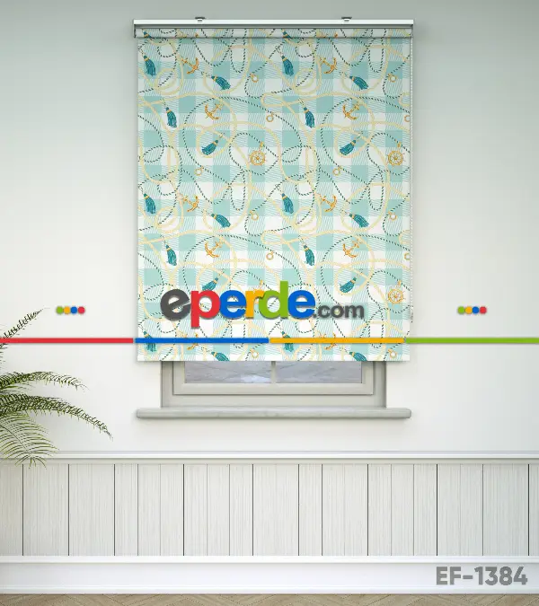 Genç Odası - Denizci Desenli Baskılı Stor Perde- Yeşil-çok Renkli